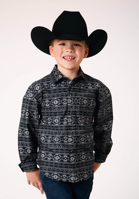 BOYS LONG SLEEVE SNAP AZTEC STRIPE WESTERN SHIRT