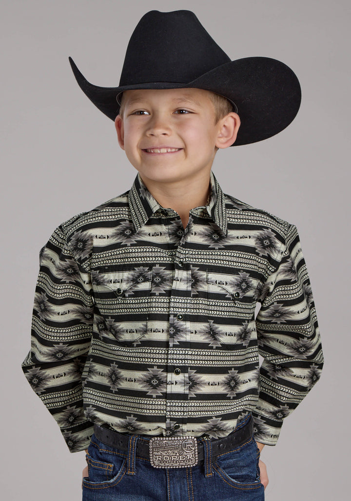 BOYS SANTA FE AZTEC LONG SLEEVE SNAP WESTERN SHIRT