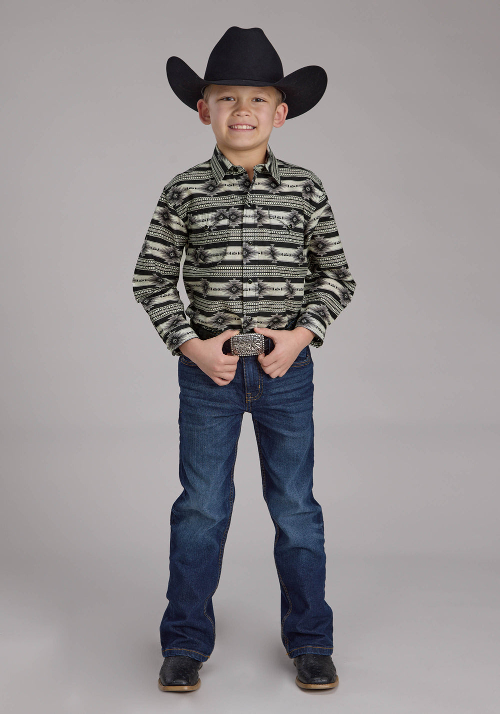BOYS SANTA FE AZTEC LONG SLEEVE SNAP WESTERN SHIRT
