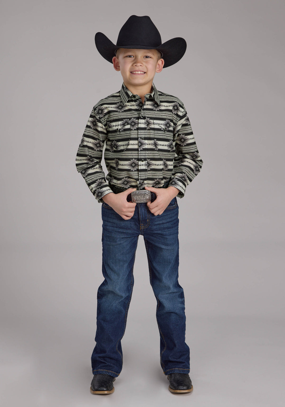 BOYS SANTA FE AZTEC LONG SLEEVE SNAP WESTERN SHIRT