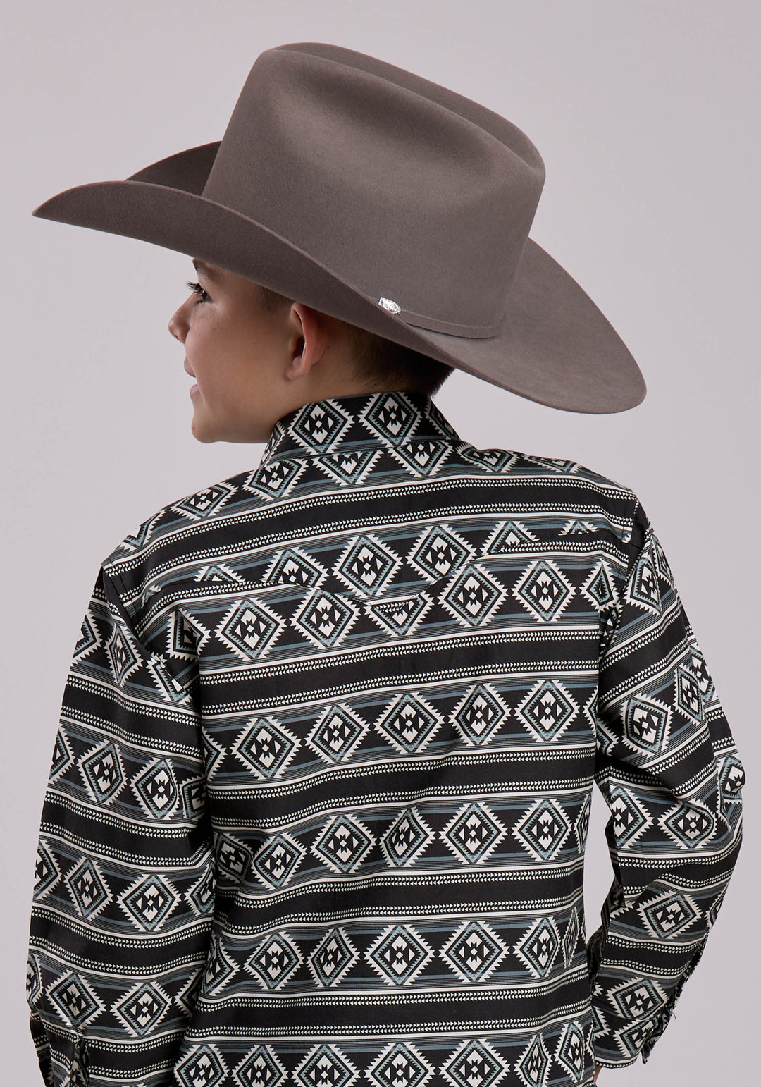 BOYS LONG SLEEVE SNAP AZTEC STRIPE WESTERN SHIRT