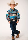 BOYS LONG SLEEVE SNAP AZTEC BLANKET PRINT WESTERN SHIRT