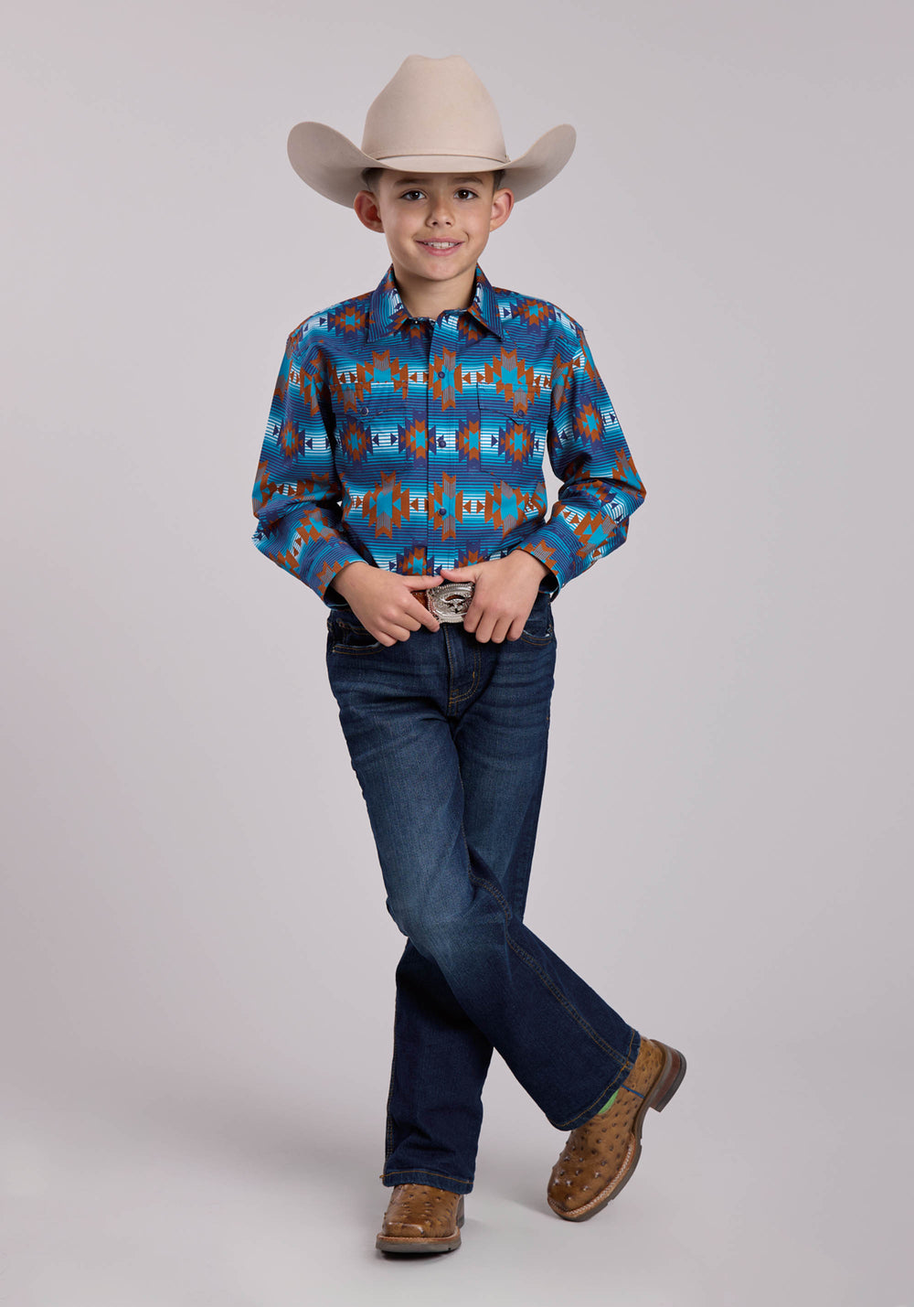 BOYS ROPER SERAPE AZTECS STRIPE LONG SLEEVE SNAP SHIRT