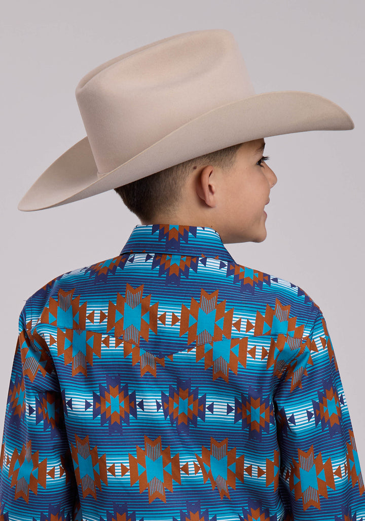 BOYS ROPER SERAPE AZTECS STRIPE LONG SLEEVE SNAP SHIRT