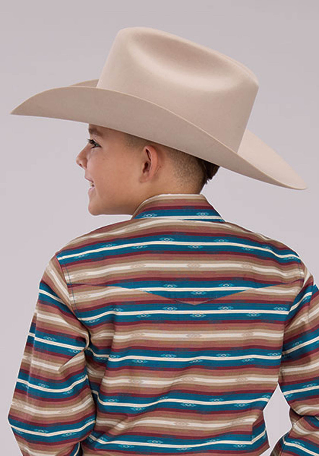 BOYS MINI AZTEC STRIPE LONG SLEEVE SNAP WESTERN SHIRT
