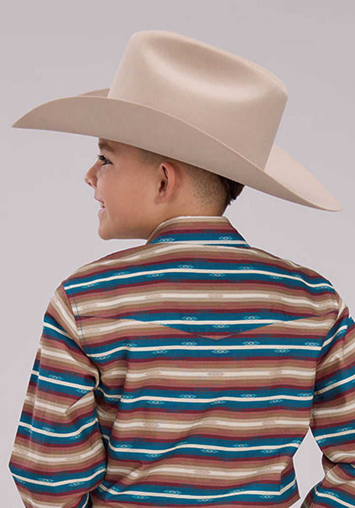 BOYS MINI AZTEC STRIPE LONG SLEEVE SNAP WESTERN SHIRT