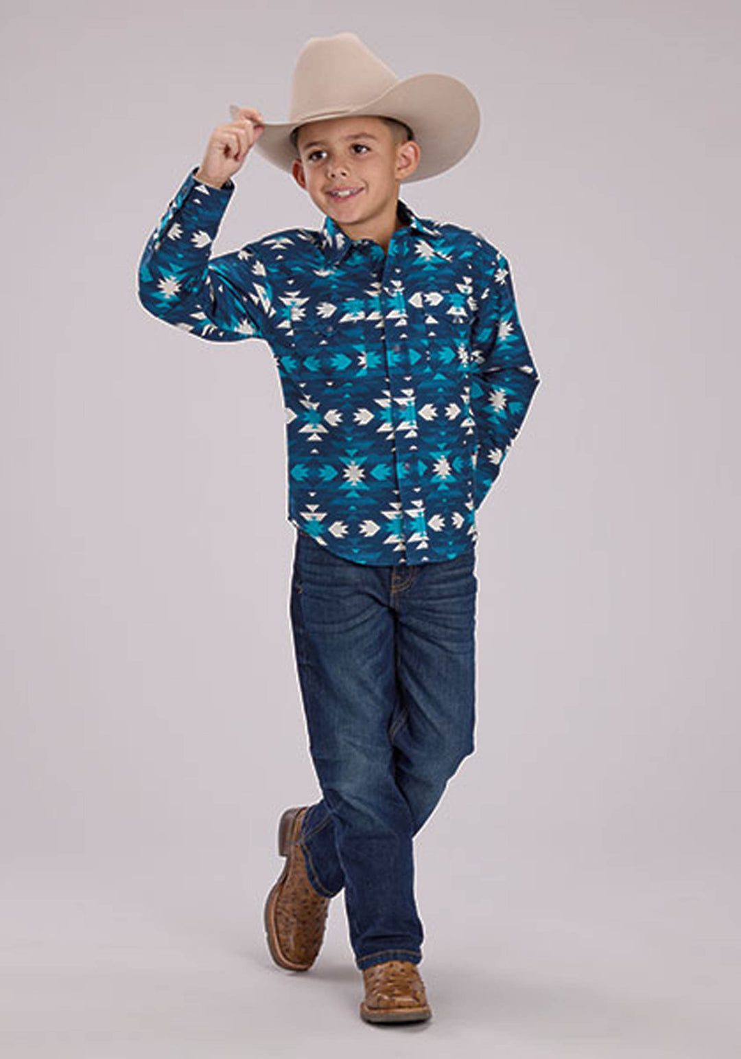 BOYS LONG SLEEVE SNAP AZTEC SERAPE WESTERN SHIRT