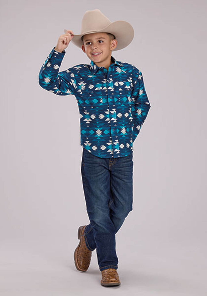BOYS LONG SLEEVE SNAP AZTEC SERAPE WESTERN SHIRT