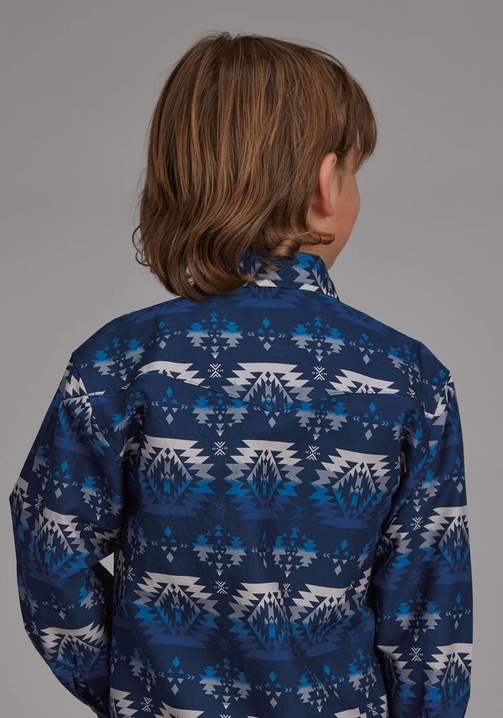 BOYS OMBRE AZTEC PRINT LONG SLEEVE SNAP WESTERN SHIRT