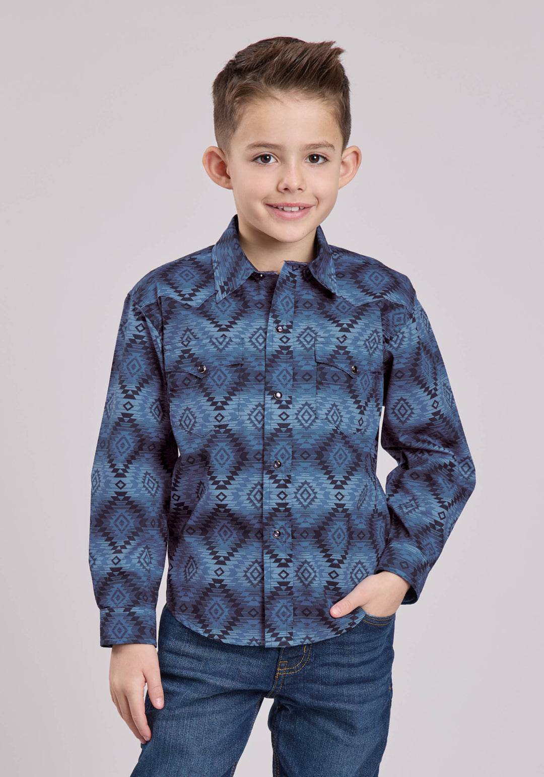 BOYS LONG SLEEVE SNAP AZTEC SERAPE PRINT WESTERN SHIRT