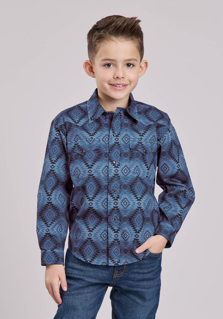 BOYS LONG SLEEVE SNAP AZTEC SERAPE PRINT WESTERN SHIRT