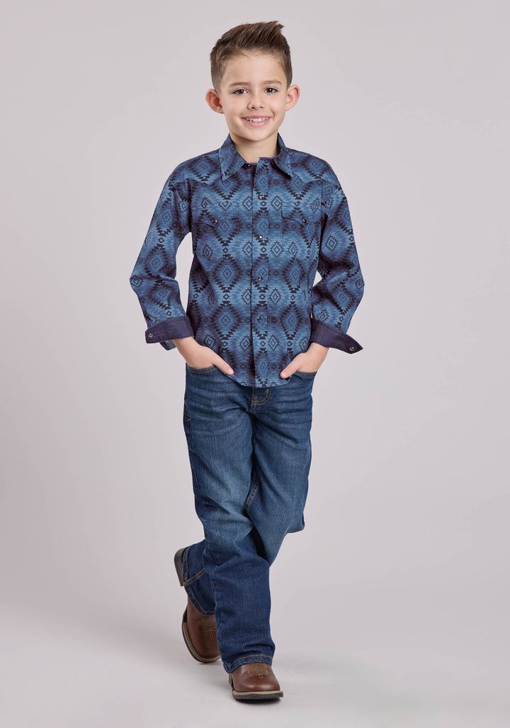BOYS LONG SLEEVE SNAP AZTEC SERAPE PRINT WESTERN SHIRT