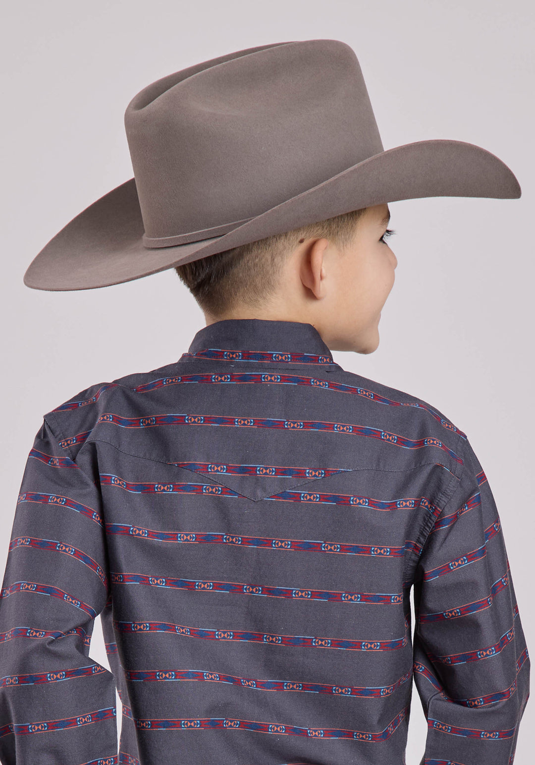 BOYS LONG SLEEVE SNAP AZTEC STRIPE WESTERN SHIRT