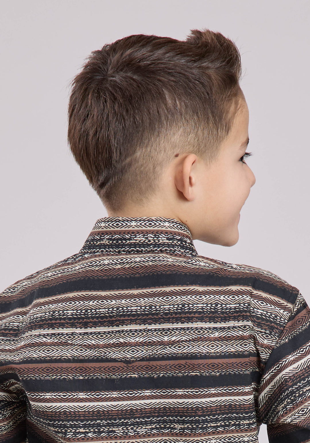 BOYS LONG SLEEVE SNAP DISTRESSED AZTEC PRINT WESTERN SHIRT