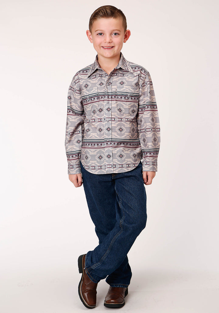 BOYS LONG SLEEVE SNAP BLANKET AZTEC PRINT WESTERN SHIRT