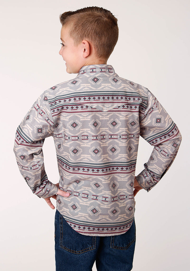 BOYS LONG SLEEVE SNAP BLANKET AZTEC PRINT WESTERN SHIRT