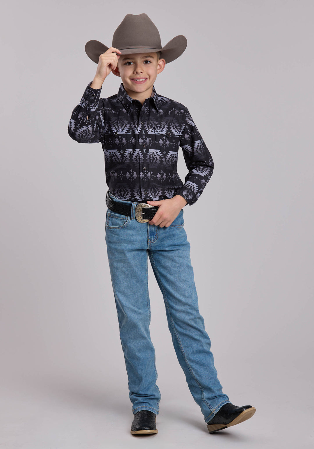 BOYS ROPER OMBRE AZTECS PRINT WESTERN SNAP SHIRT