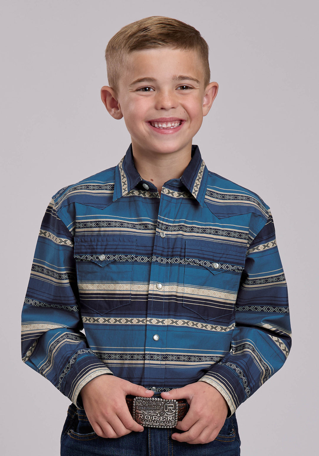 BOYS ROPER SERAPE STRIPE WESTERN SNAP SHIRT