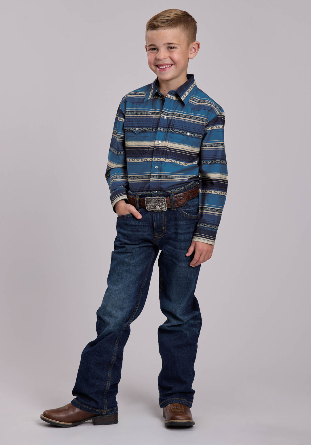 BOYS ROPER SERAPE STRIPE WESTERN SNAP SHIRT