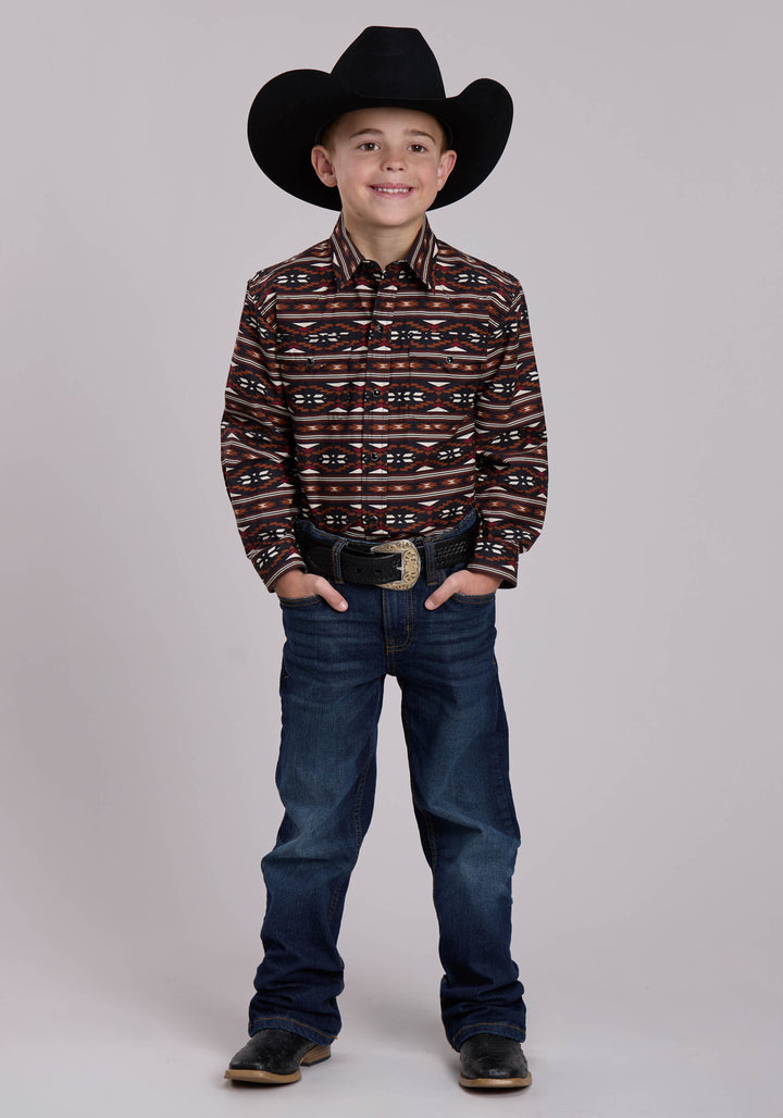BOYS ROPER HORIZONTAL AZTEC PRINT WESTERN SNAP SHIRT