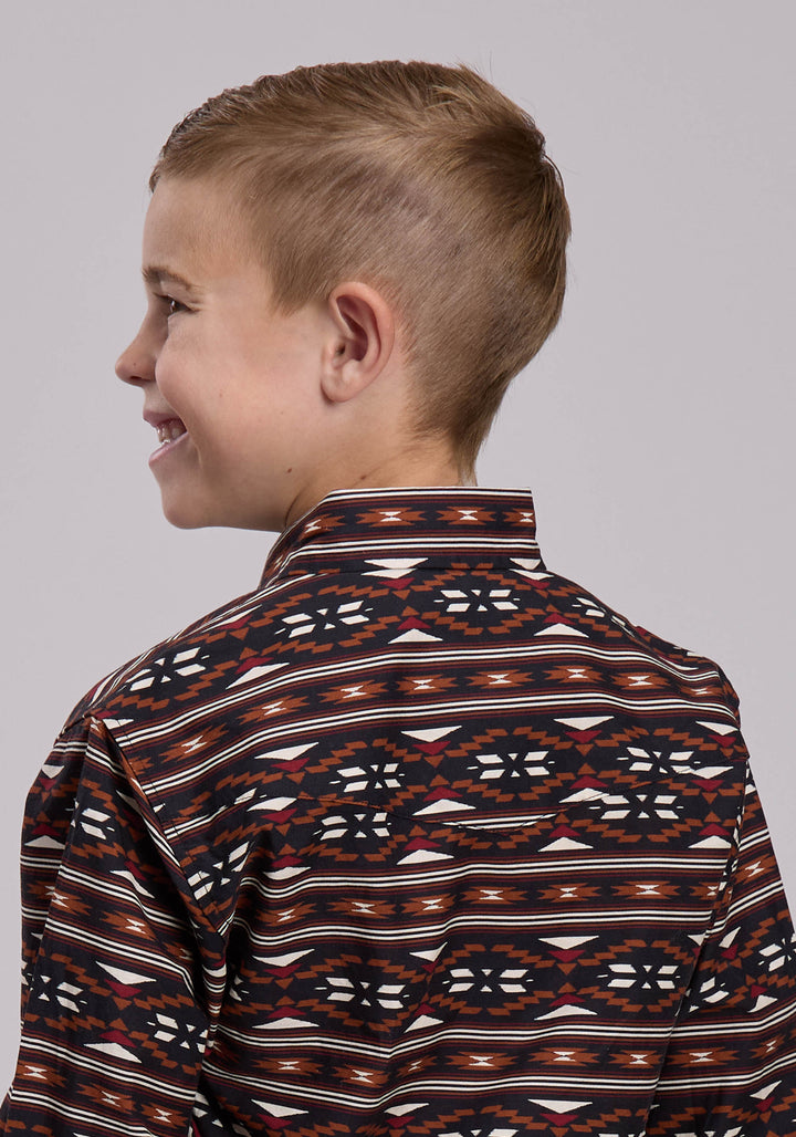 BOYS ROPER HORIZONTAL AZTEC PRINT WESTERN SNAP SHIRT