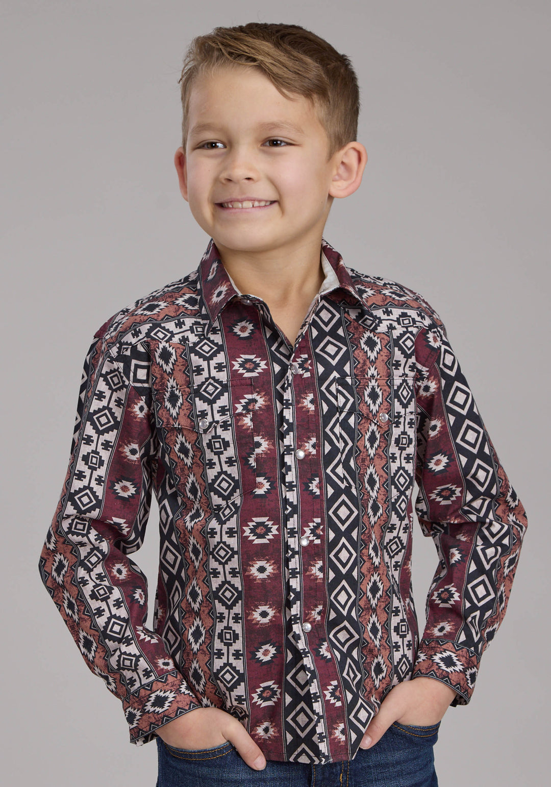 BOYS WINTER AZTEC PRINT LONG SLEEVE SNAP WESTERN SHIRT
