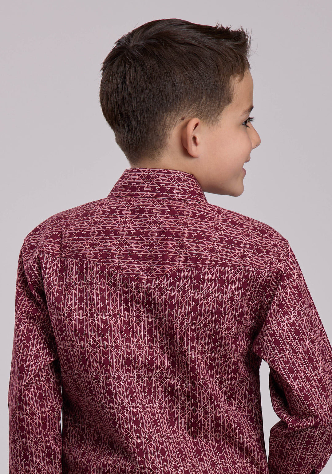 BOYS LONG SLEEVE SNAP LINEAR AZTEC PRINT WESTERN SHIRT