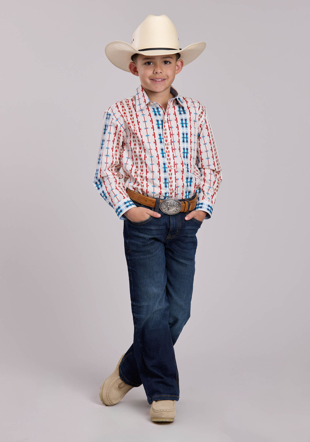 BOYS ROPER VERTICAL AZTEC LONG SLEEVE SNAP SHIRT