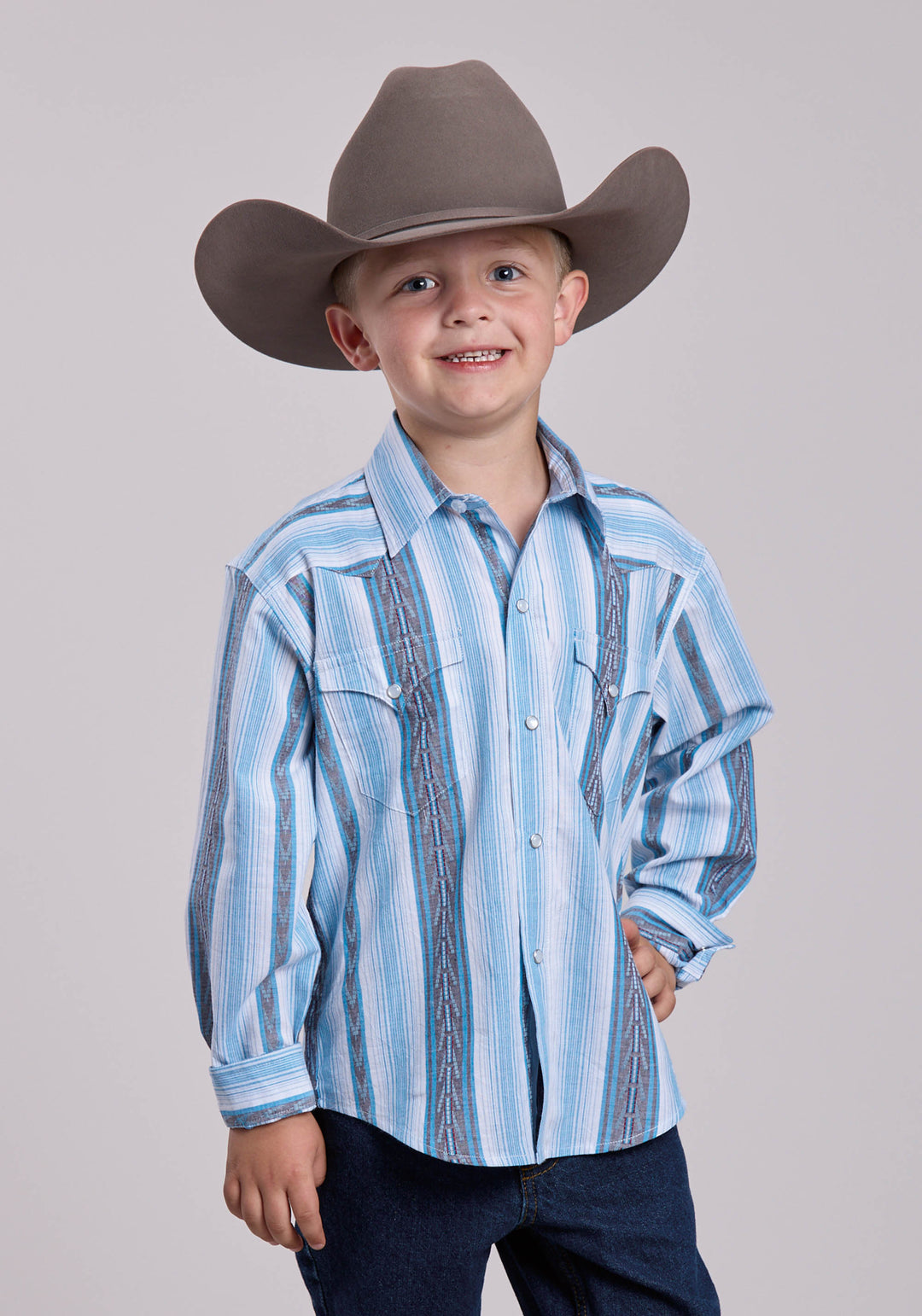 BOYS ROPER YARN DYE STRIPE LONG SLEEVE SNAP SHIRT