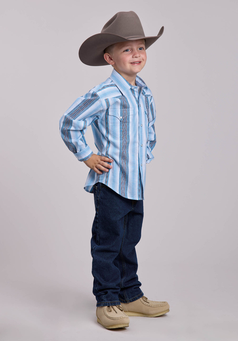 BOYS ROPER YARN DYE STRIPE LONG SLEEVE SNAP SHIRT