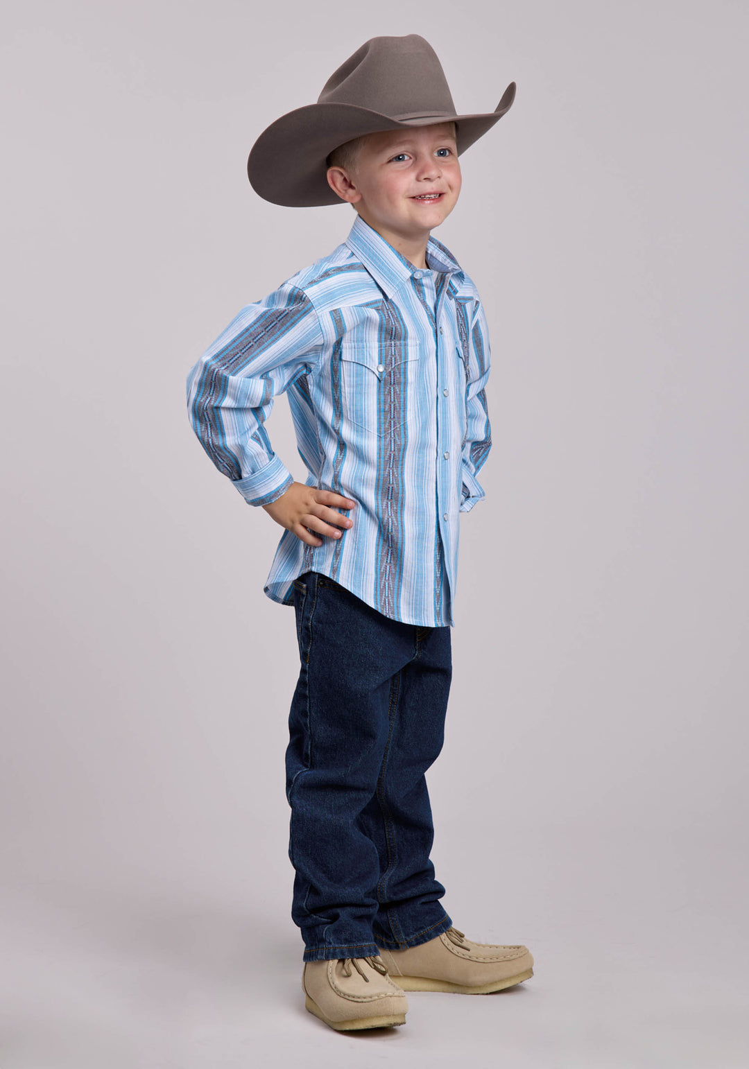 BOYS ROPER YARN DYE STRIPE LONG SLEEVE SNAP SHIRT