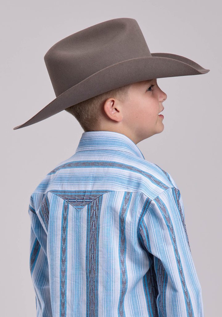 BOYS ROPER YARN DYE STRIPE LONG SLEEVE SNAP SHIRT