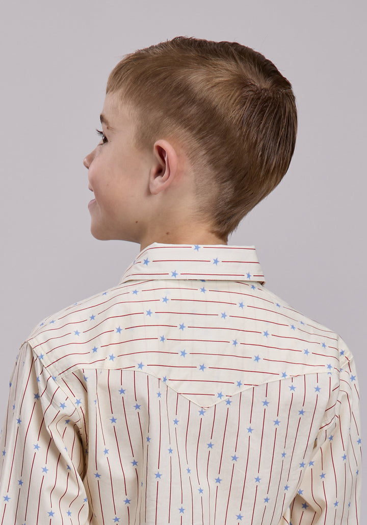 BOYS ROPER STARS AND STRIPES PRINT LONG SLEEVE SNAP SHIRT