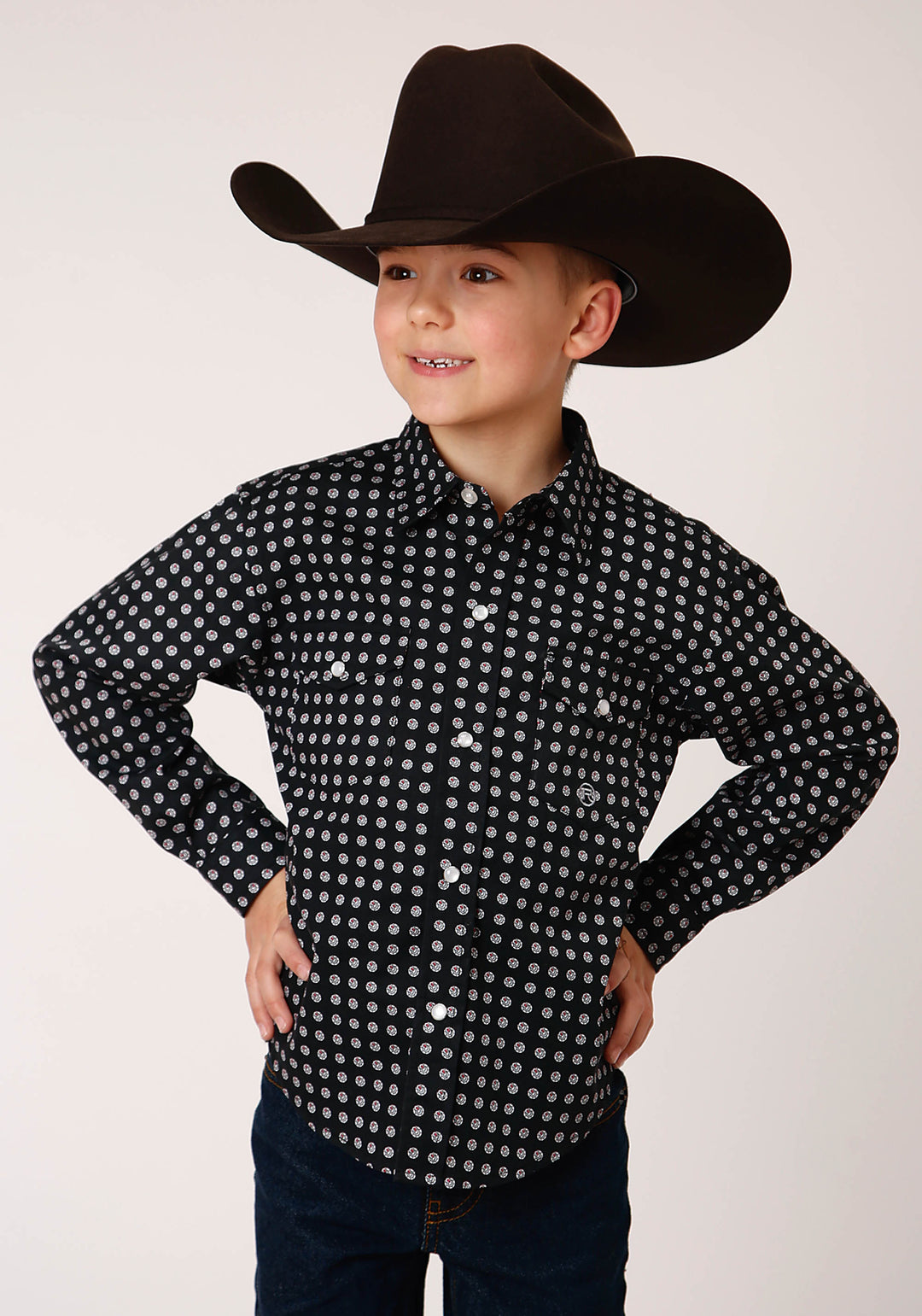BOYS LONG SLEEVE SNAP CLASSIC FOULARD WESTERN SHIRT