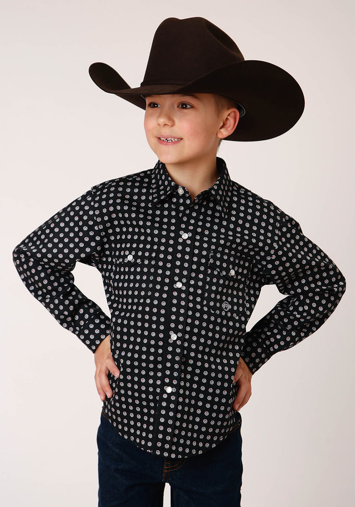BOYS LONG SLEEVE SNAP CLASSIC FOULARD WESTERN SHIRT