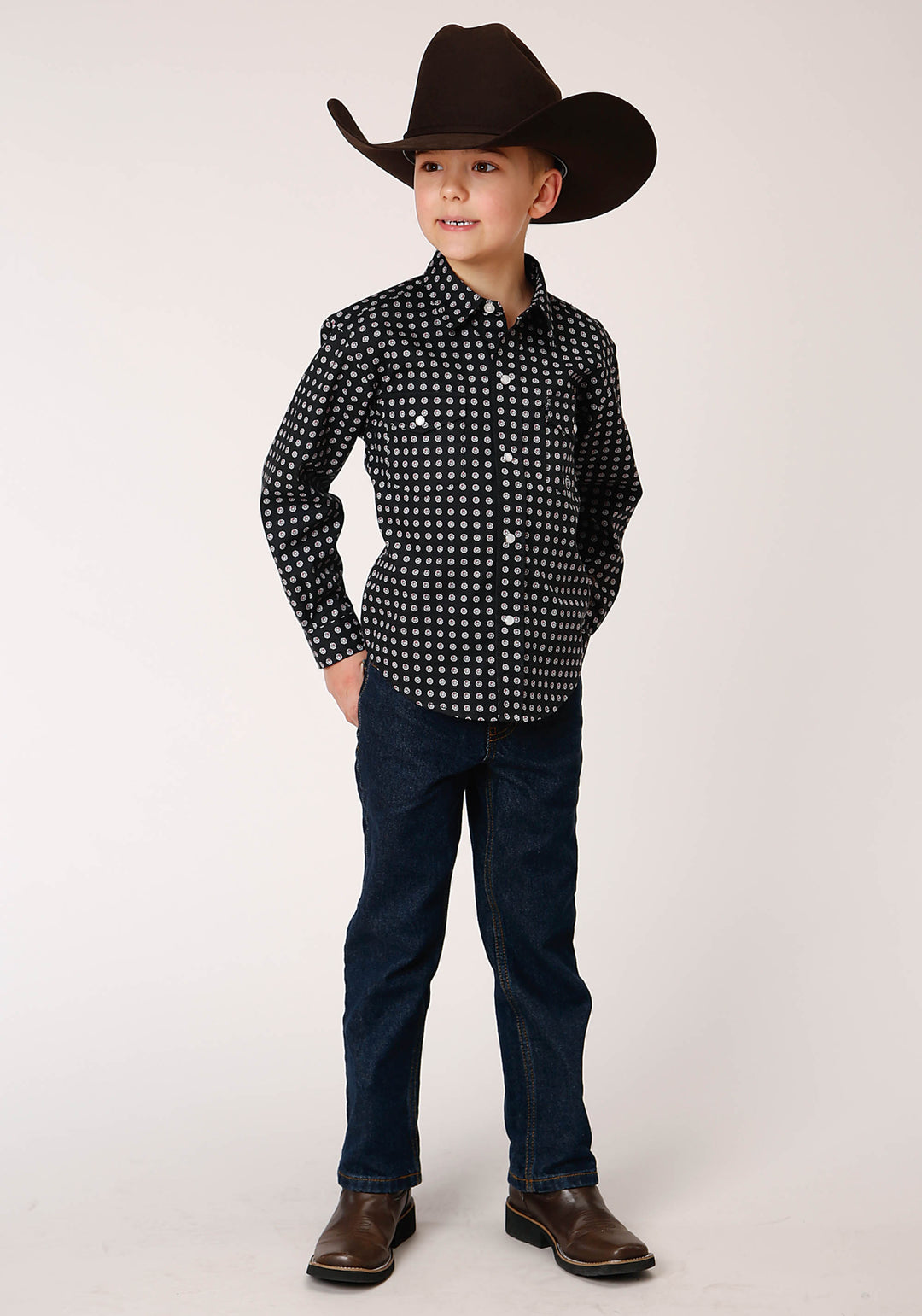 BOYS LONG SLEEVE SNAP CLASSIC FOULARD WESTERN SHIRT