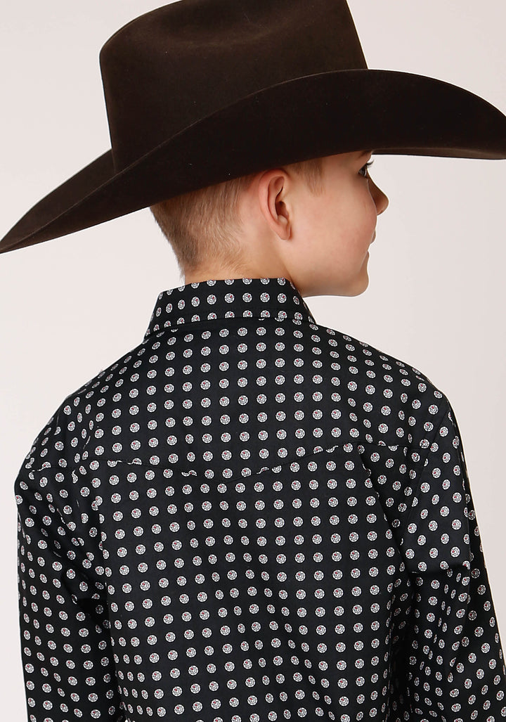 BOYS LONG SLEEVE SNAP CLASSIC FOULARD WESTERN SHIRT