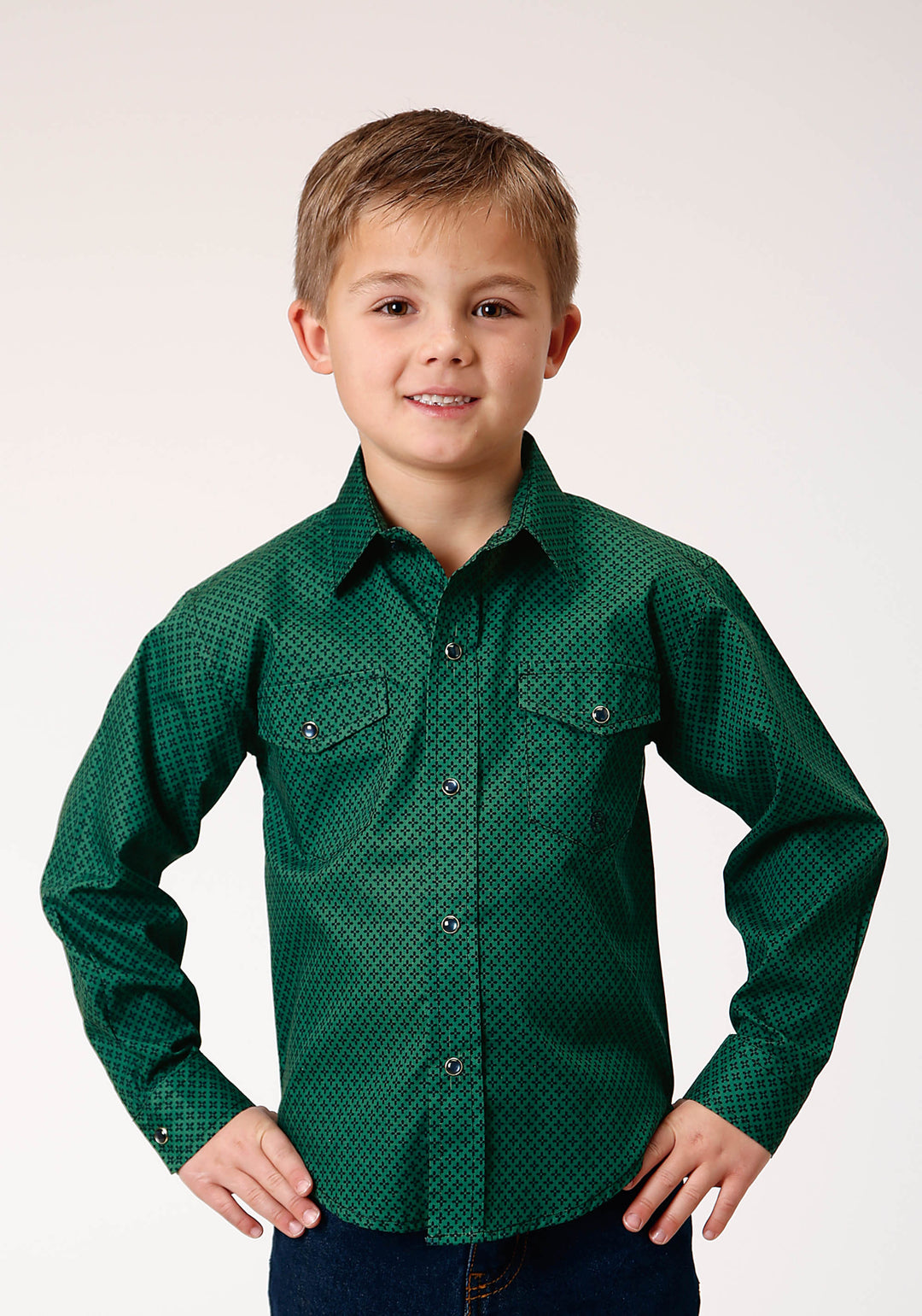 BOYS LONG SLEEVE SNAP FOUR LEAF FOULARD WESTERN SHIRT