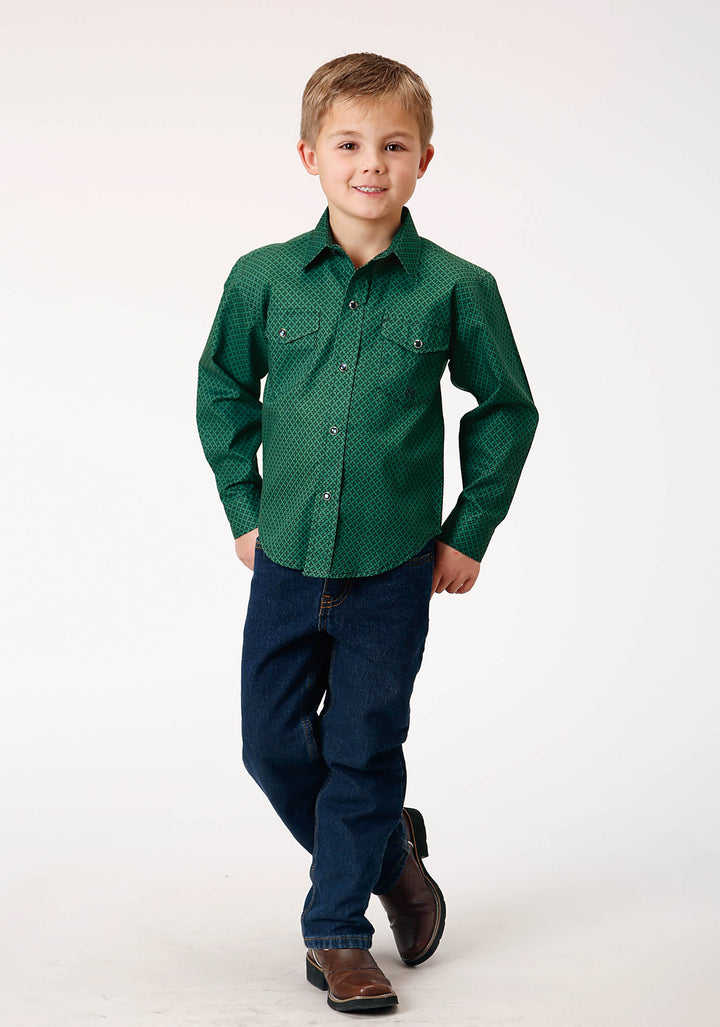 BOYS LONG SLEEVE SNAP FOUR LEAF FOULARD WESTERN SHIRT