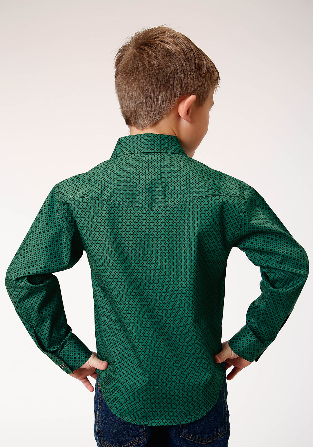 BOYS LONG SLEEVE SNAP FOUR LEAF FOULARD WESTERN SHIRT
