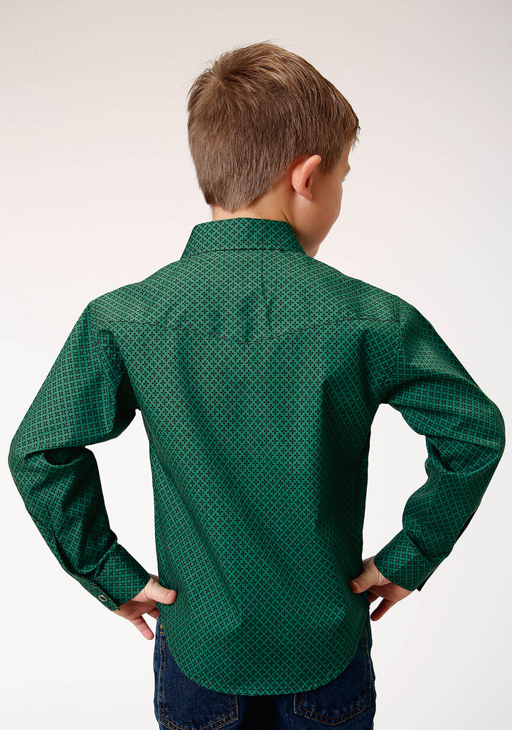 BOYS LONG SLEEVE SNAP FOUR LEAF FOULARD WESTERN SHIRT