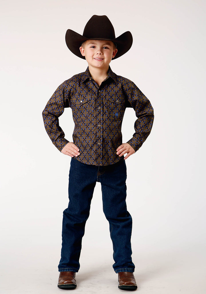 BOYS LONG SLEEVE SNAP DIAMOND MEDALLION WESTERN SHIRT