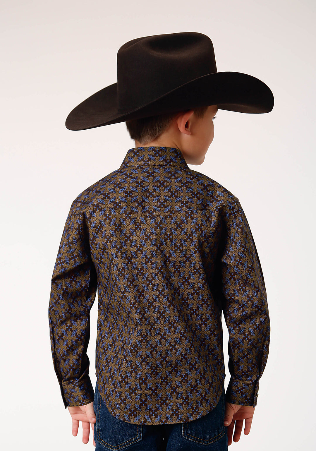 BOYS LONG SLEEVE SNAP DIAMOND MEDALLION WESTERN SHIRT