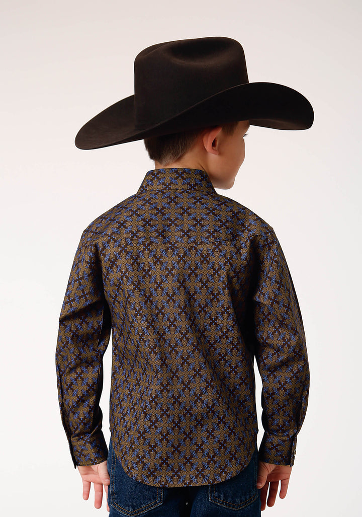 BOYS LONG SLEEVE SNAP DIAMOND MEDALLION WESTERN SHIRT