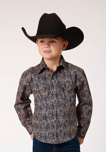 BOYS LONG SLEEVE SNAP VINTAGE PAISLEY WESTERN SHIRT