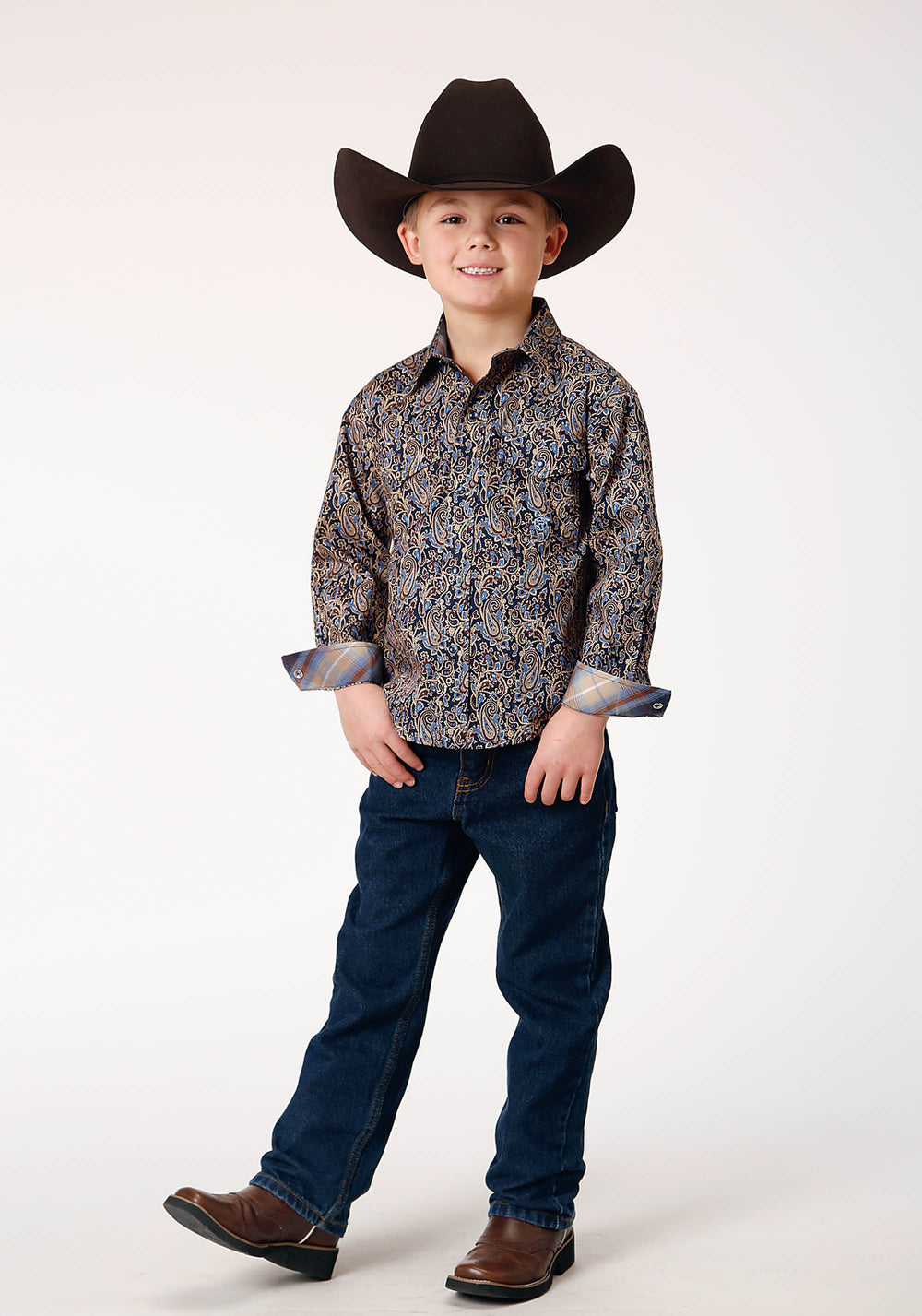 BOYS LONG SLEEVE SNAP VINTAGE PAISLEY WESTERN SHIRT