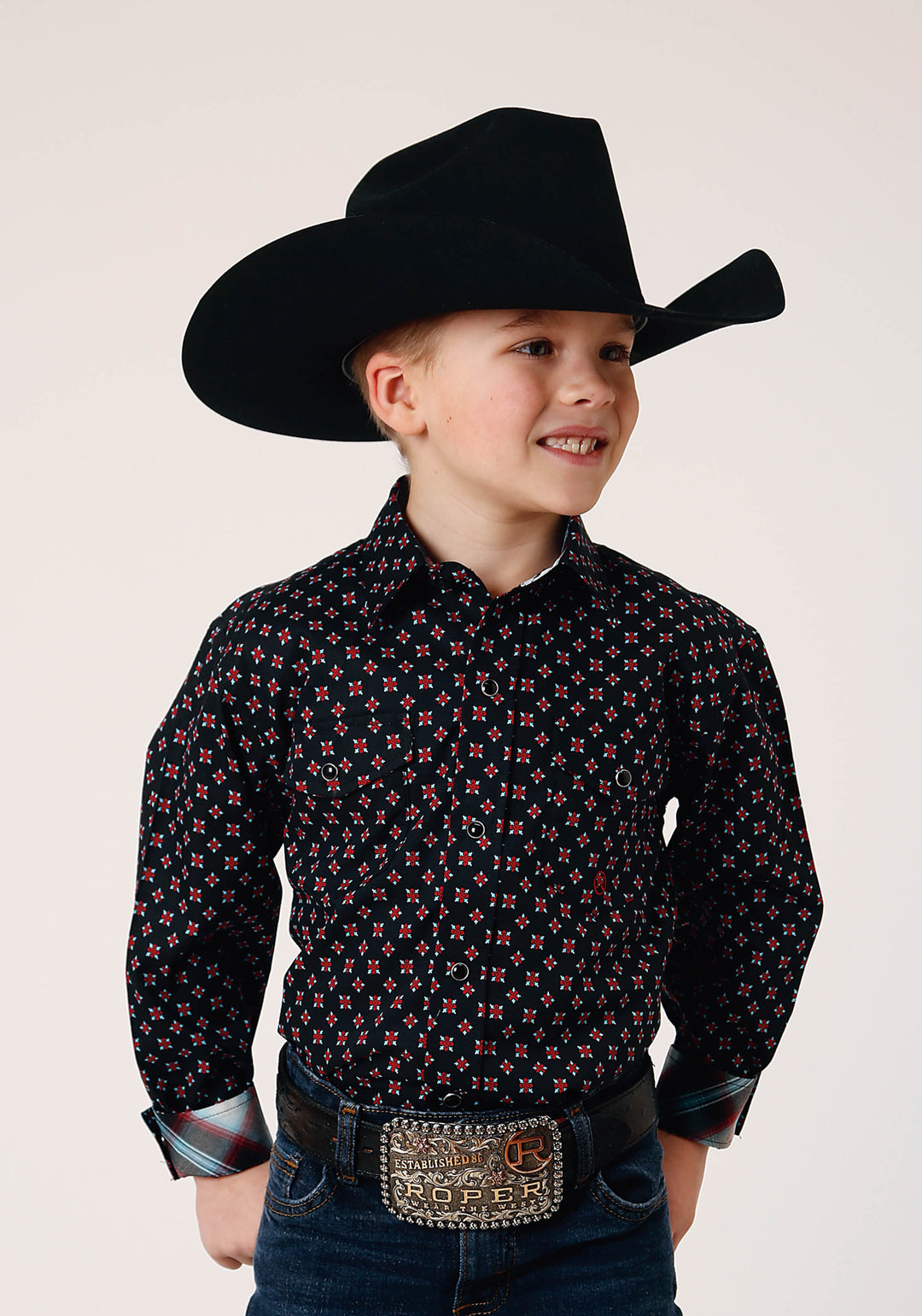 BOYS LONG SLEEVE SNAP COTTAGE FOULARD WESTERN SHIRT