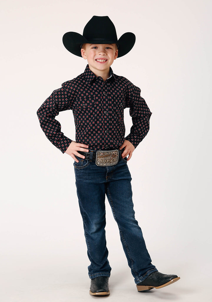 BOYS LONG SLEEVE SNAP COTTAGE FOULARD WESTERN SHIRT