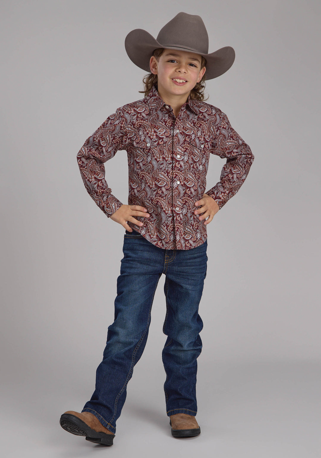 BOYS SANGRIA PAISLEY LONG SLEEVE SNAP WESTERN SHIRT