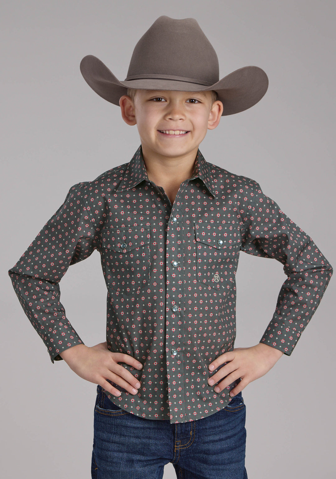 BOYS GARNET FOULARD LONG SLEEVE SNAP WESTERN SHIRT